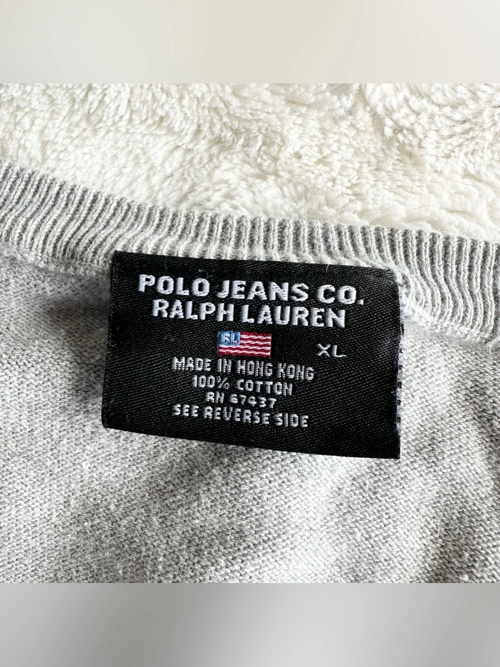 Vintage Polo Jeans Co Sweater Pullover Mens XL Gray Ralph Lauren Knit V-Neck Vtg